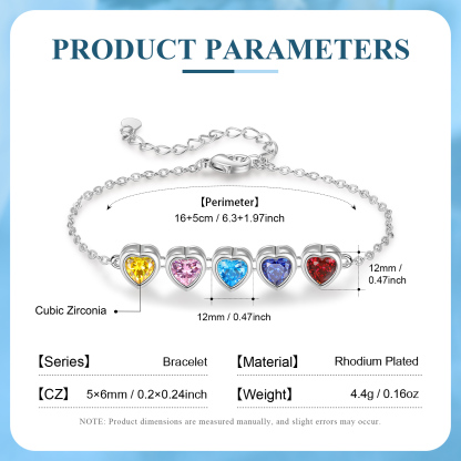 Heart Bracelet with 5 Birthstones – Personalised Gift for Mum, Nana or Partner | Jessemade