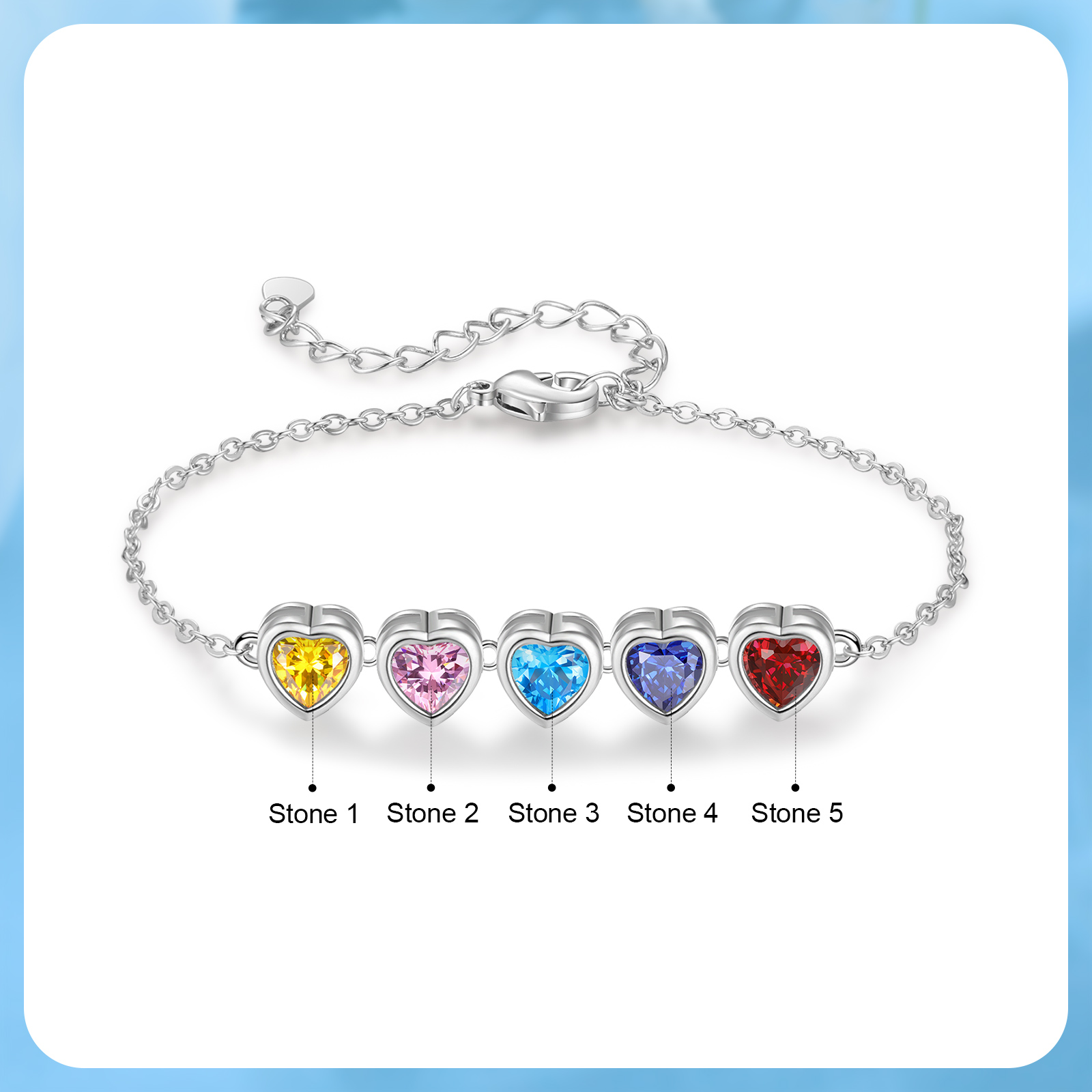 Heart Bracelet with 5 Birthstones – Personalised Gift for Mum, Nana or Partner | Jessemade
