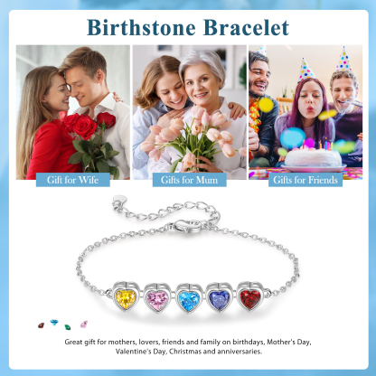 Heart Bracelet with 5 Birthstones – Personalised Gift for Mum, Nana or Partner | Jessemade