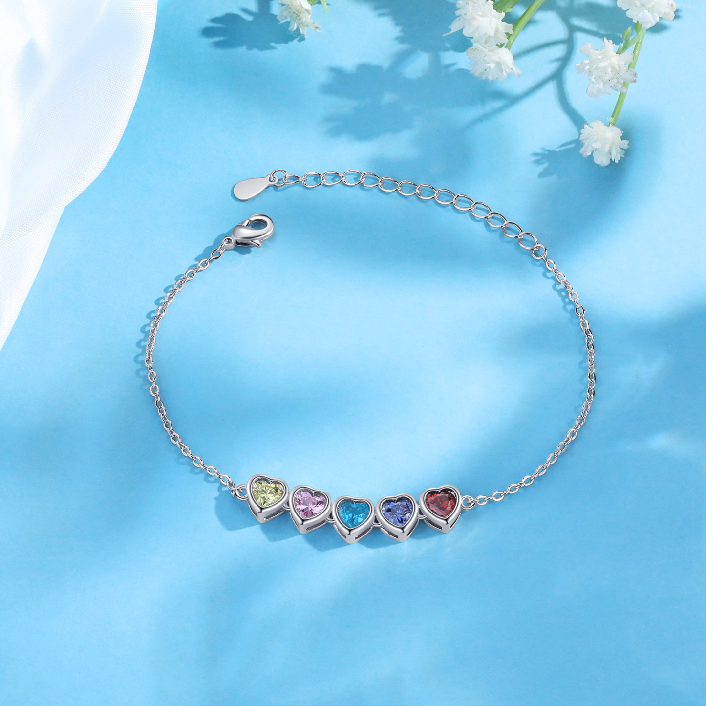 Heart Bracelet with 5 Birthstones – Personalised Gift for Mum, Nana or Partner | Jessemade