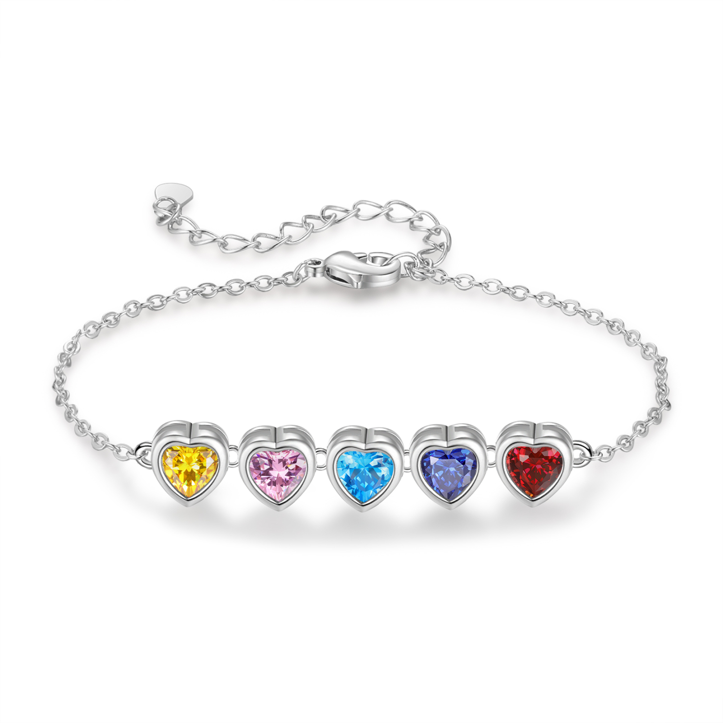 Heart Bracelet with 5 Birthstones – Personalised Gift for Mum, Nana