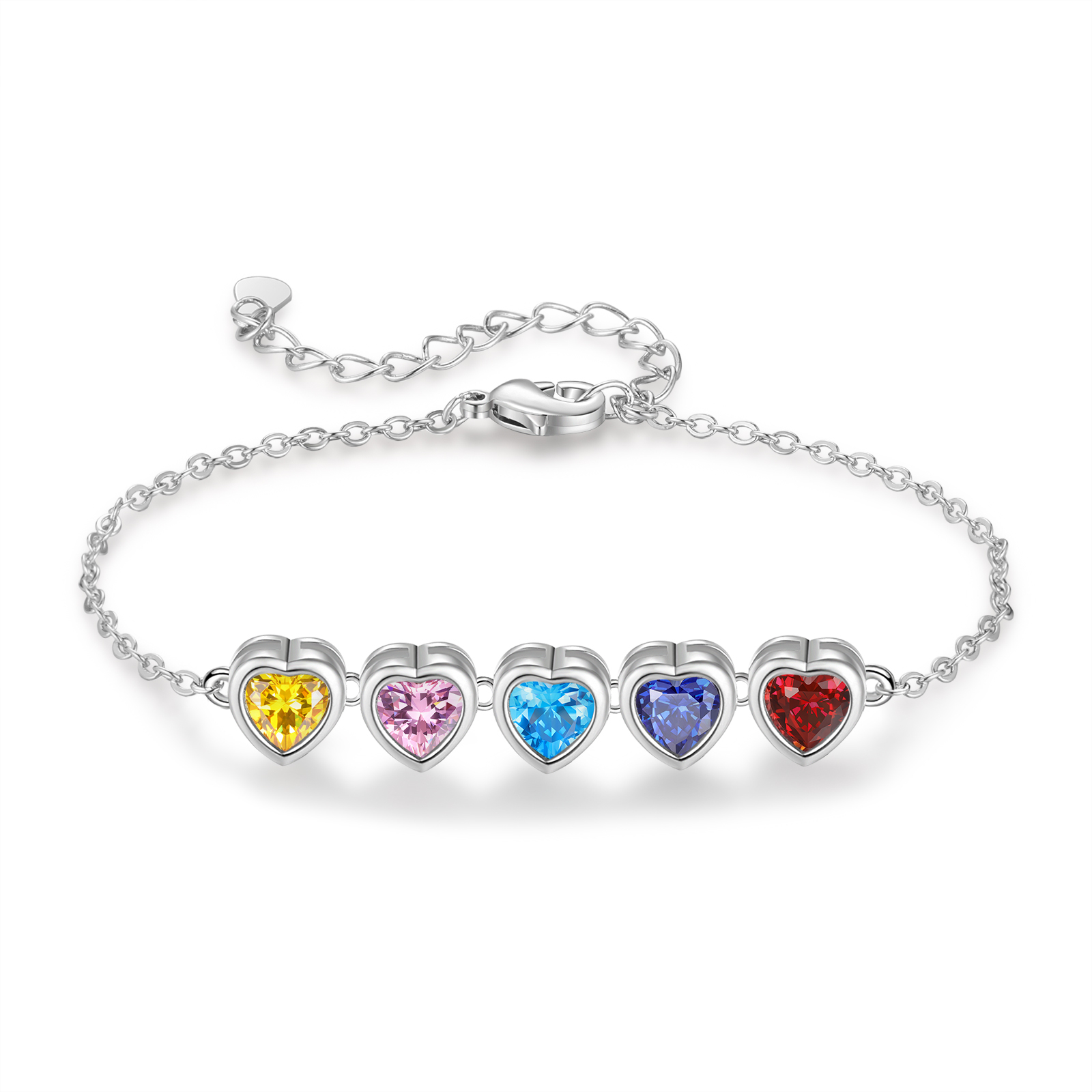 Heart Bracelet with 5 Birthstones – Personalised Gift for Mum, Nana