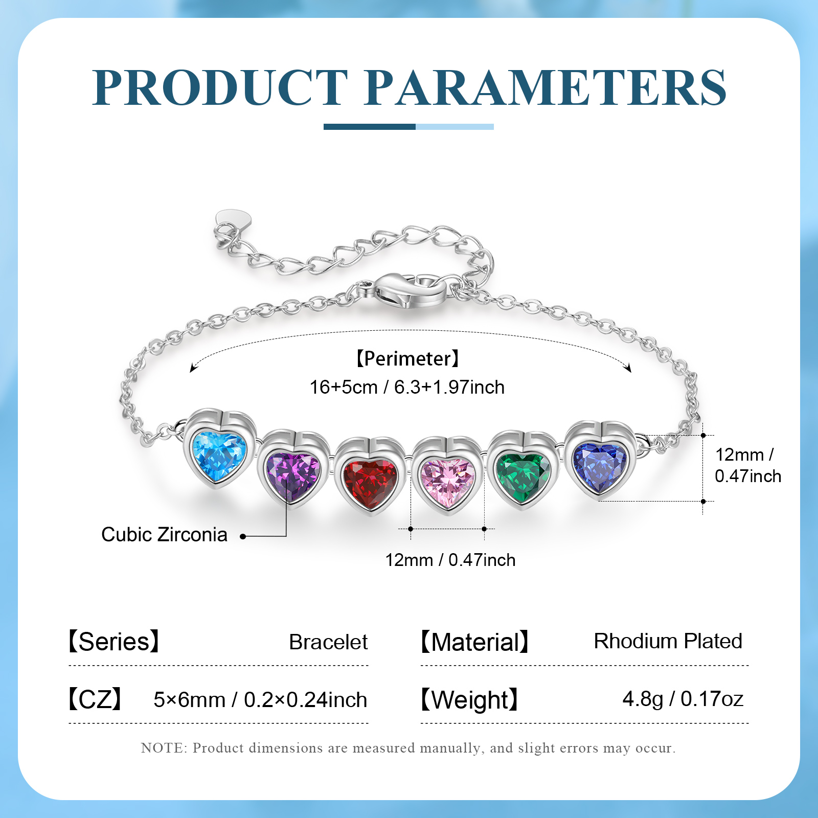 Heart Bracelet with 6 Birthstones – Personalised Gift for Mum, Nana or Partner | Jessemade