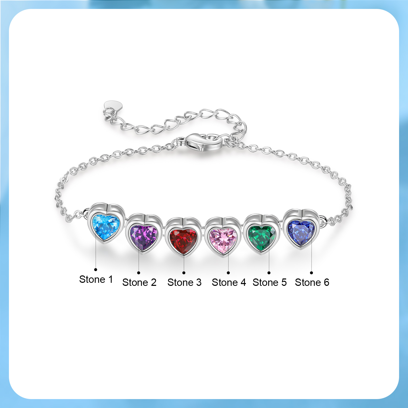 Heart Bracelet with 6 Birthstones – Personalised Gift for Mum, Nana or Partner | Jessemade