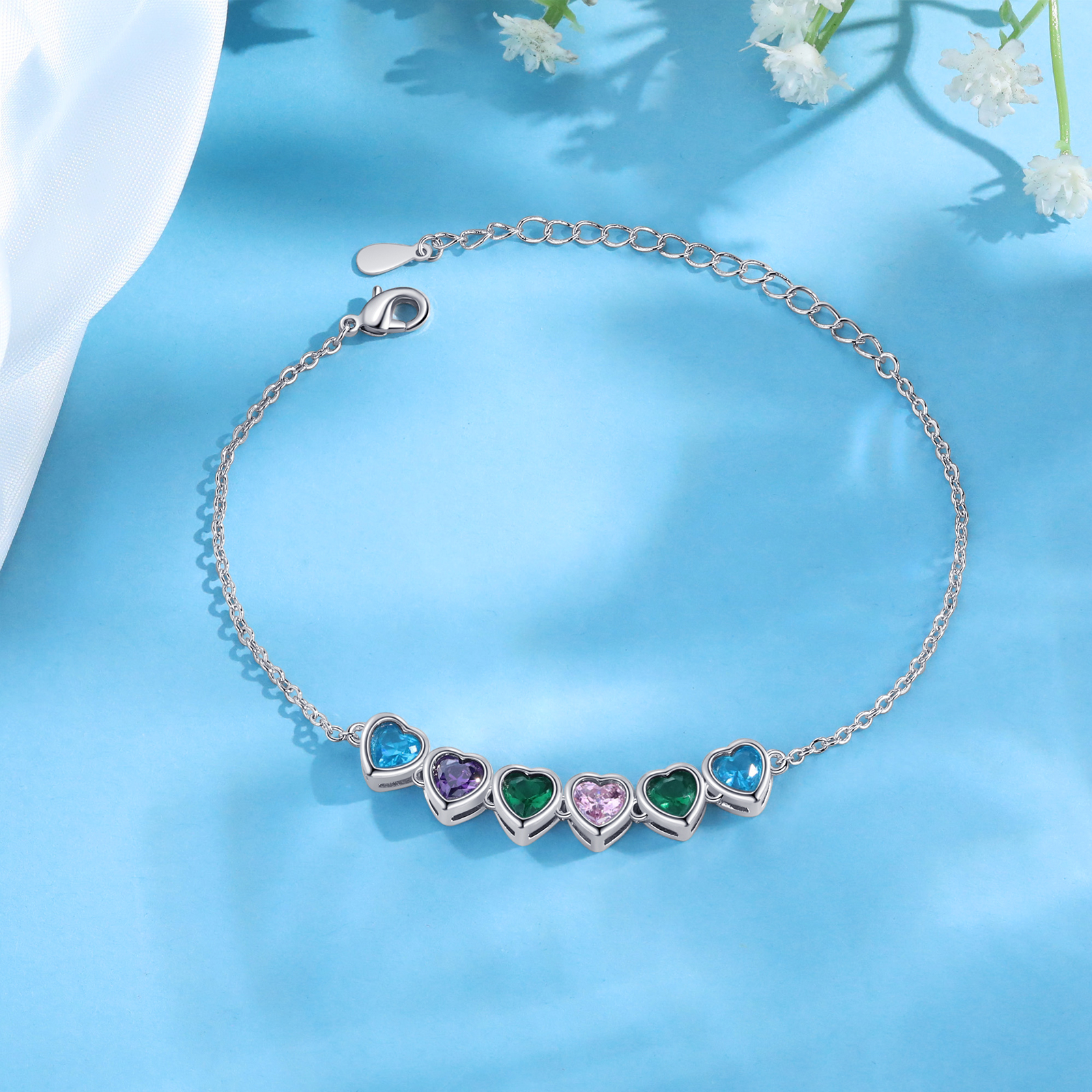 Heart Bracelet with 6 Birthstones – Personalised Gift for Mum, Nana or Partner | Jessemade