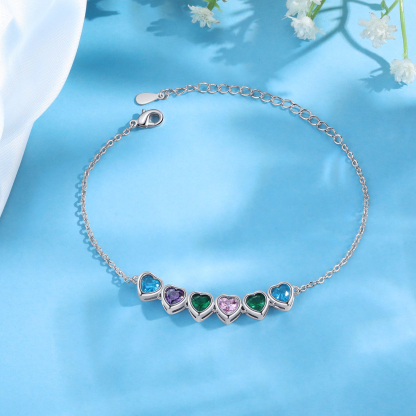 Heart Bracelet with 6 Birthstones – Personalised Gift for Mum, Nana or Partner | Jessemade