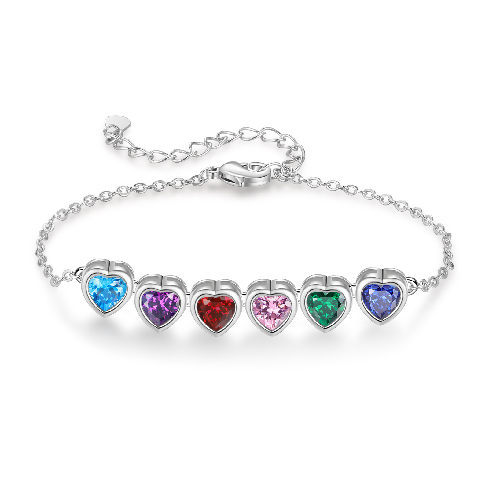 Heart Bracelet with 6 Birthstones – Personalised Gift for Mum, Nana