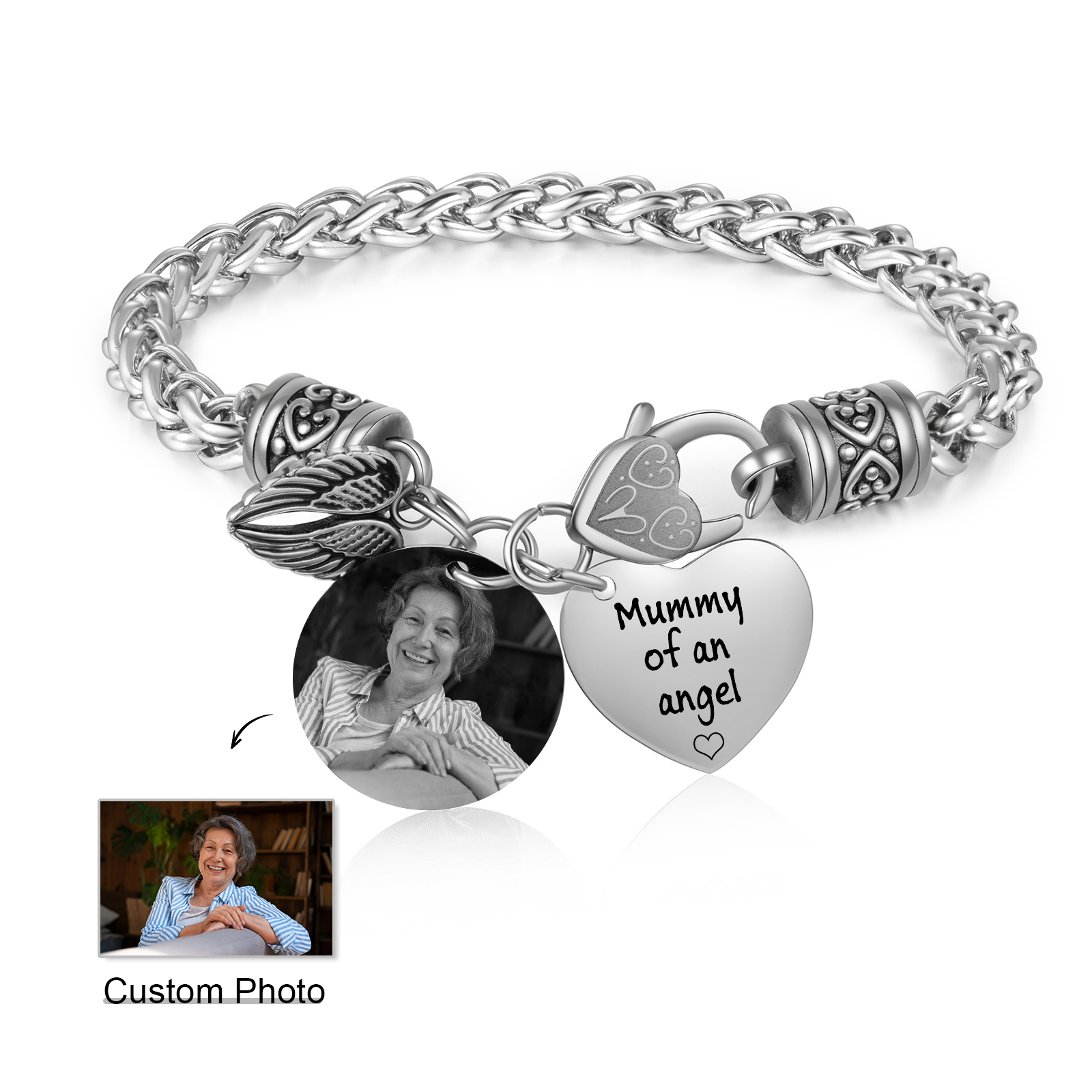Personalised Photo Memorial Bracelet Mummy of an angel Gift for Family Gift Set