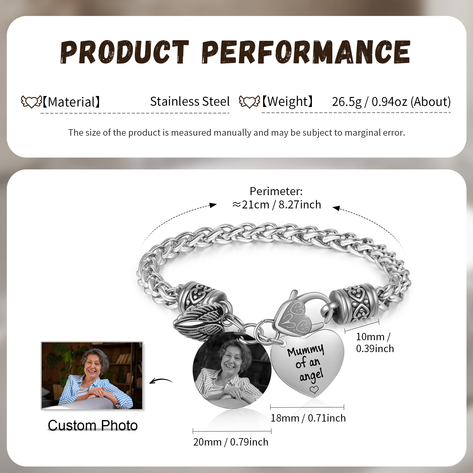 Personalised Photo Memorial Bracelet Mummy of an angel Gift for Family Gift Set