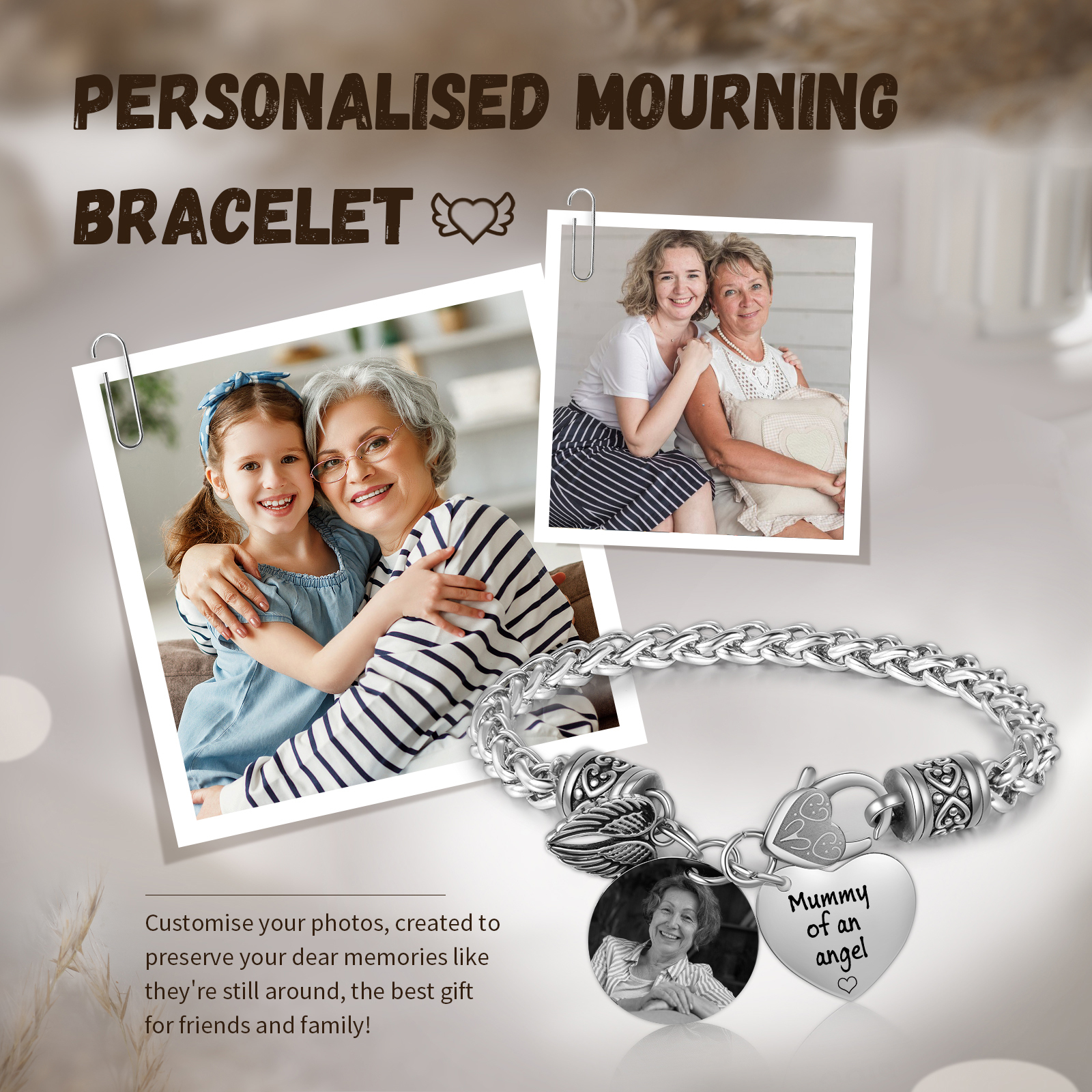 Personalised Photo Memorial Bracelet Mummy of an angel Gift for Family Gift Set