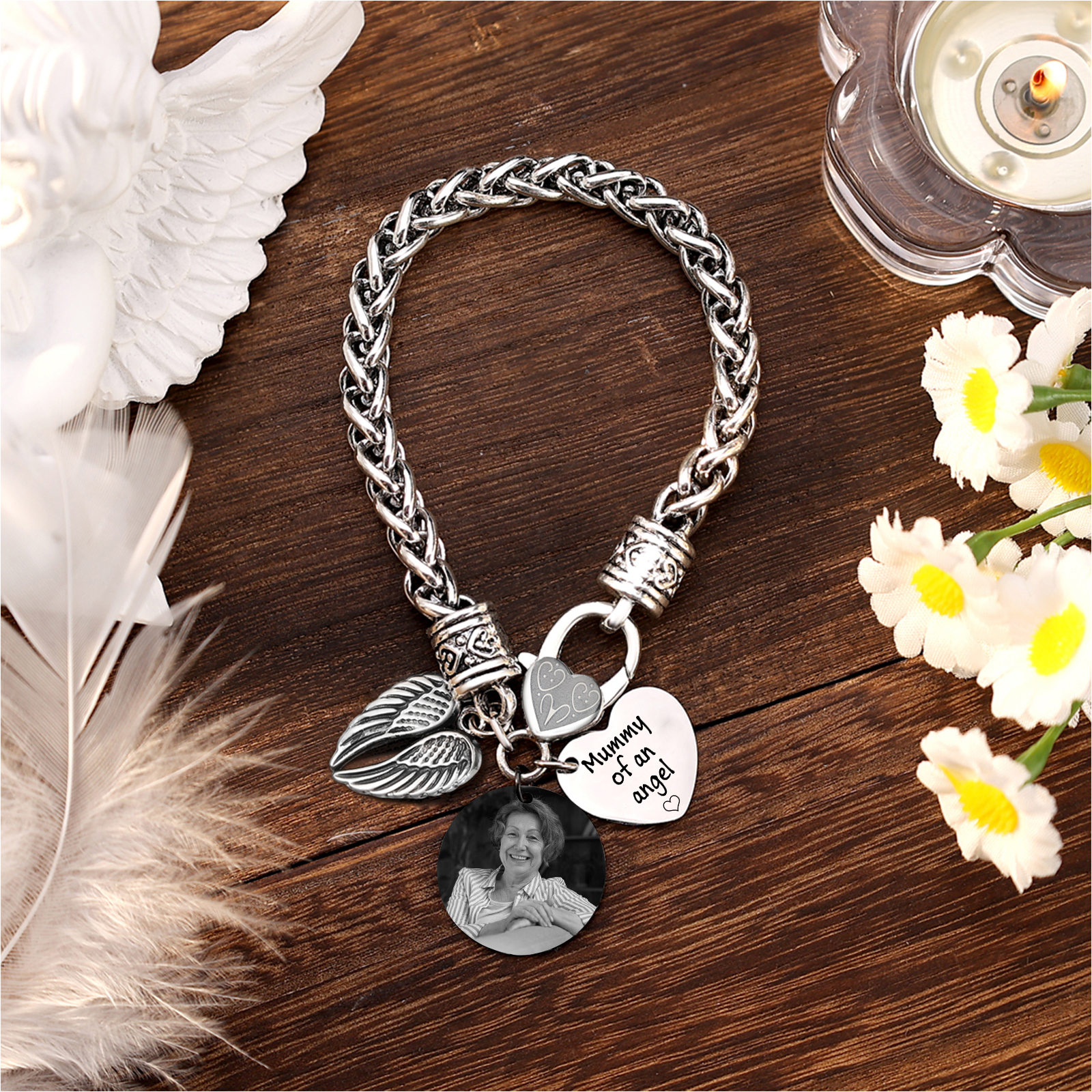 Personalised Photo Memorial Bracelet Mummy of an angel Gift for Family Gift Set