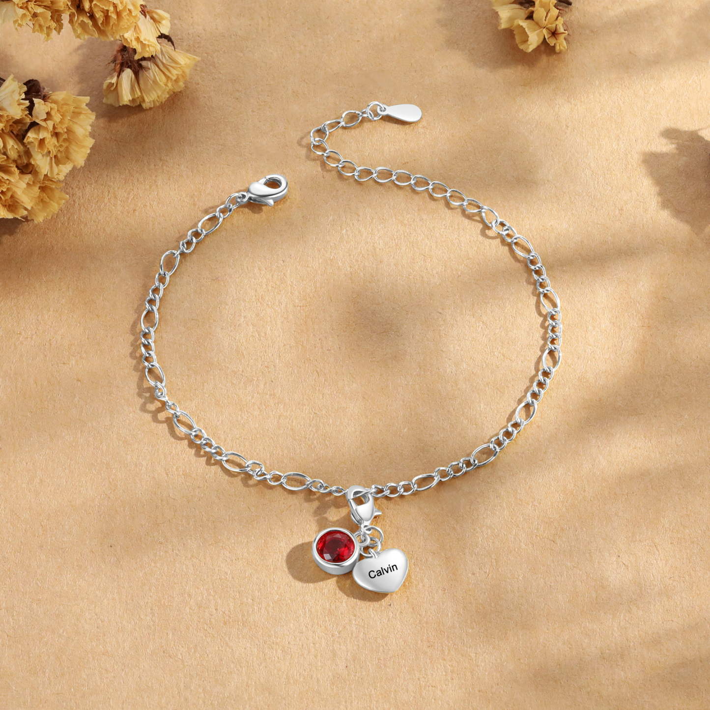 Heart Bracelet Personalised with 1 Name and Birthstone Bracelet Gift for Woman with 2 Colors | Jessemade