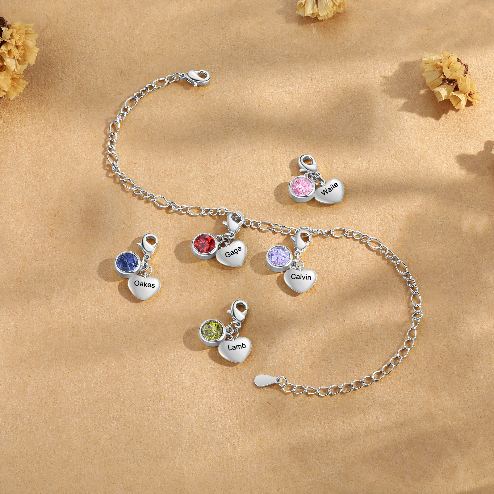 Heart Bracelet Personalised with 5 Names and Birthstones Bracelet Gift for Woman with 2 Colors | Jessemade