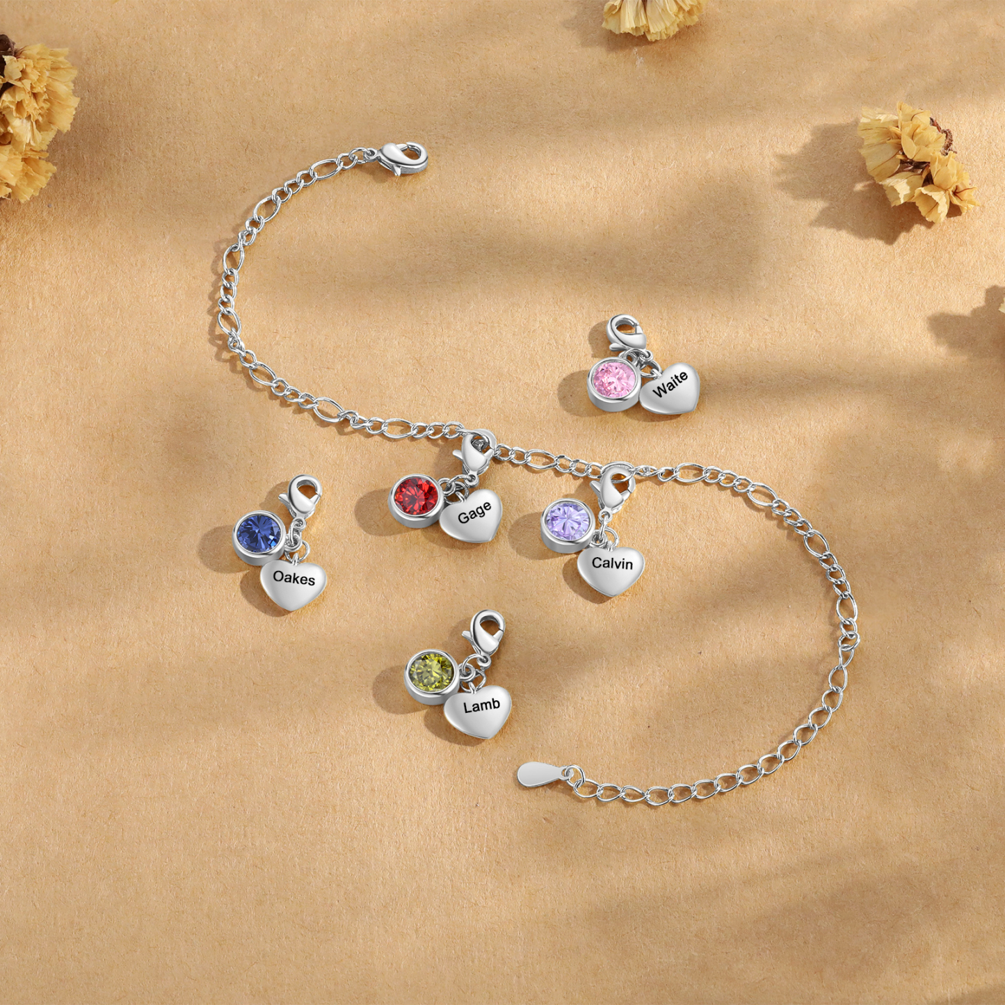 Heart Bracelet Personalised with 5 Names and Birthstones Bracelet Gift for Woman with 2 Colors | Jessemade