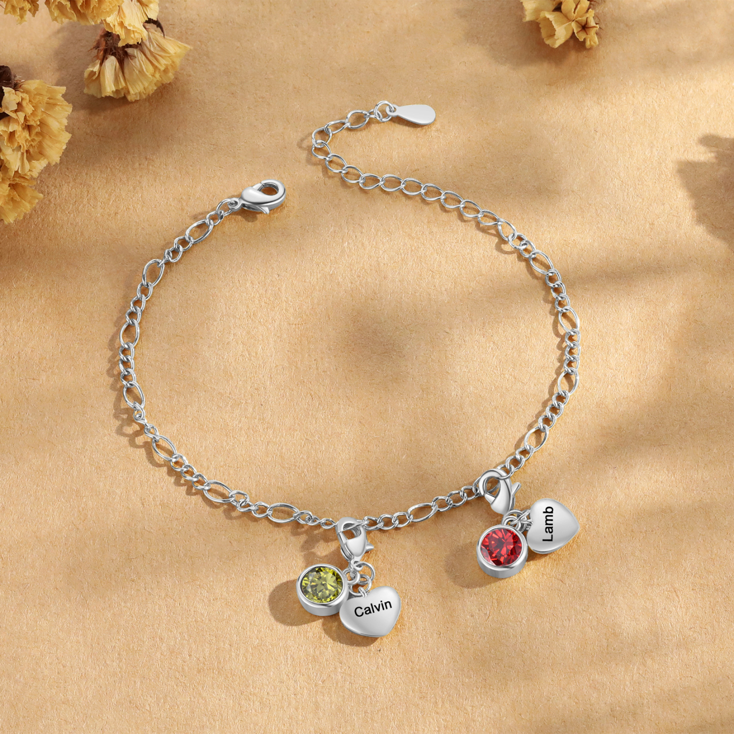 Heart Bracelet Personalised with 2 Names and Birthstones Bracelet Gift for Woman with 2 Colors | Jessemade