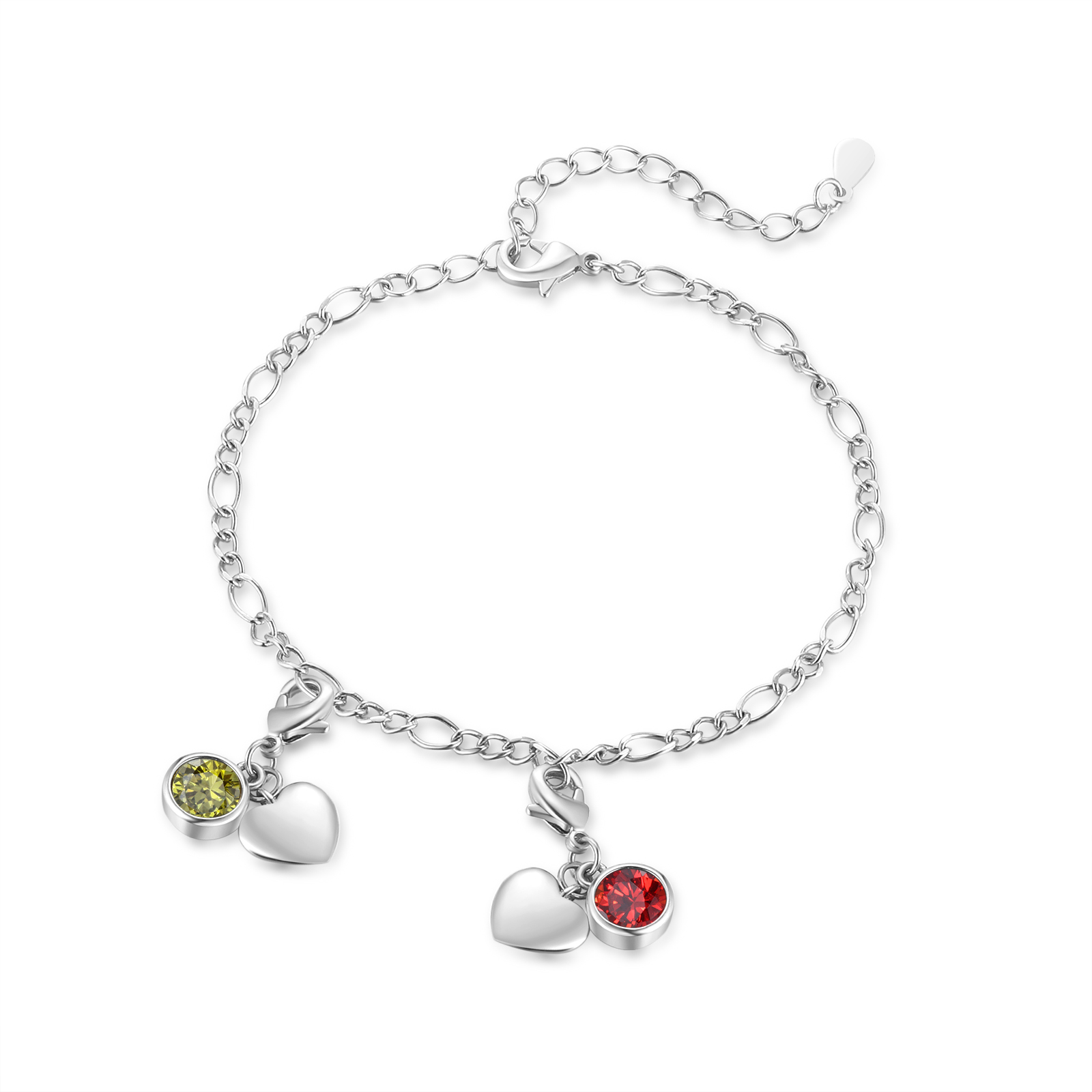 Heart Bracelet Personalised with 2 Names and Birthstones Bracelet Gift for Woman with 2 Colors | Jessemade