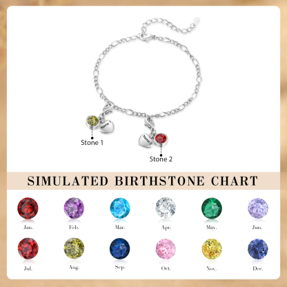 Heart Bracelet Personalised with 2 Names and Birthstones Bracelet Gift for Woman with 2 Colors | Jessemade