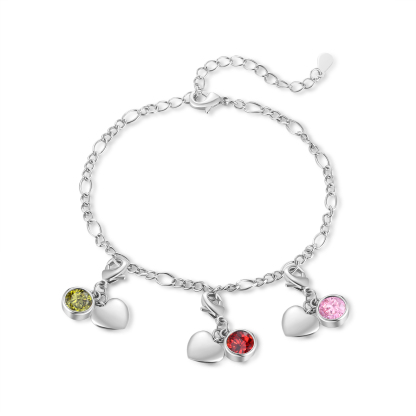 Heart Bracelet Personalised with 3 Names and Birthstones Bracelet Gift for Woman with 2 Colors | Jessemade
