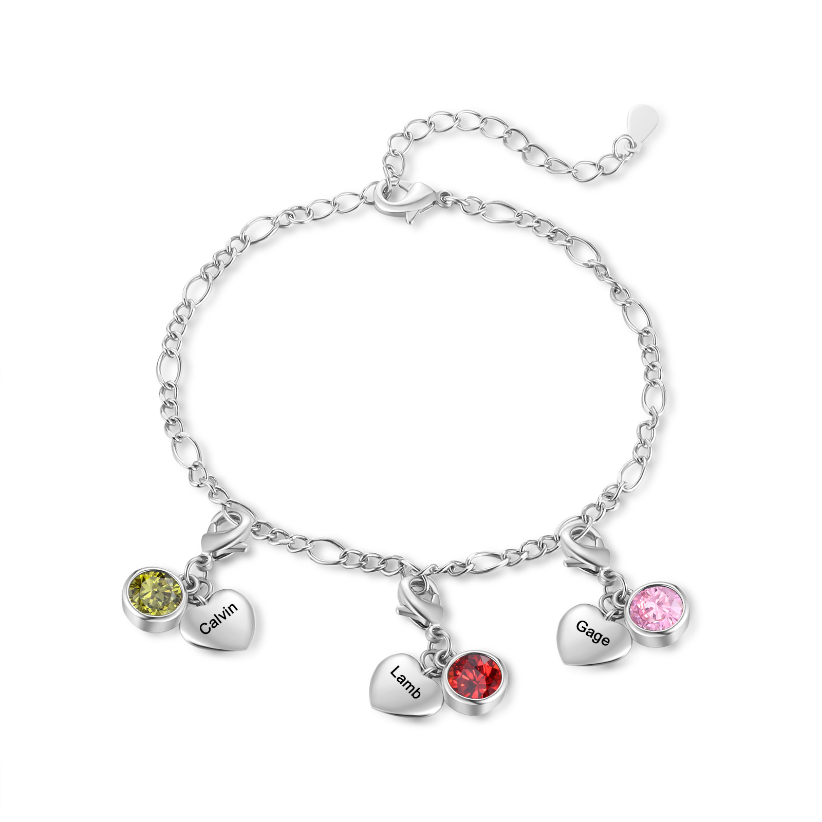 Custom 3 Names and Birthstones Bracelet – Family Personalised Jewellery | Jessemade