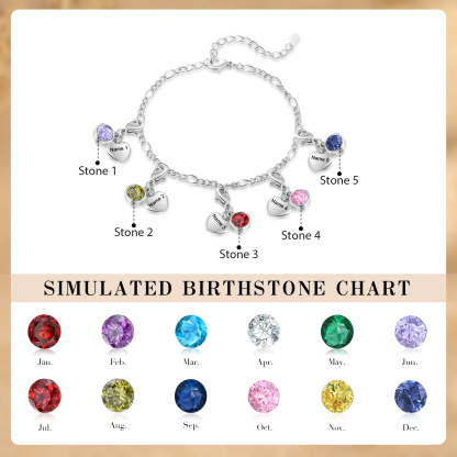 Heart Bracelet Personalised with 5 Names and Birthstones Bracelet Gift for Woman with 2 Colors | Jessemade