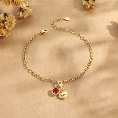 Heart Bracelet Personalised with 1 Name and Birthstone Bracelet Gift for Woman with 2 Colors | Jessemade