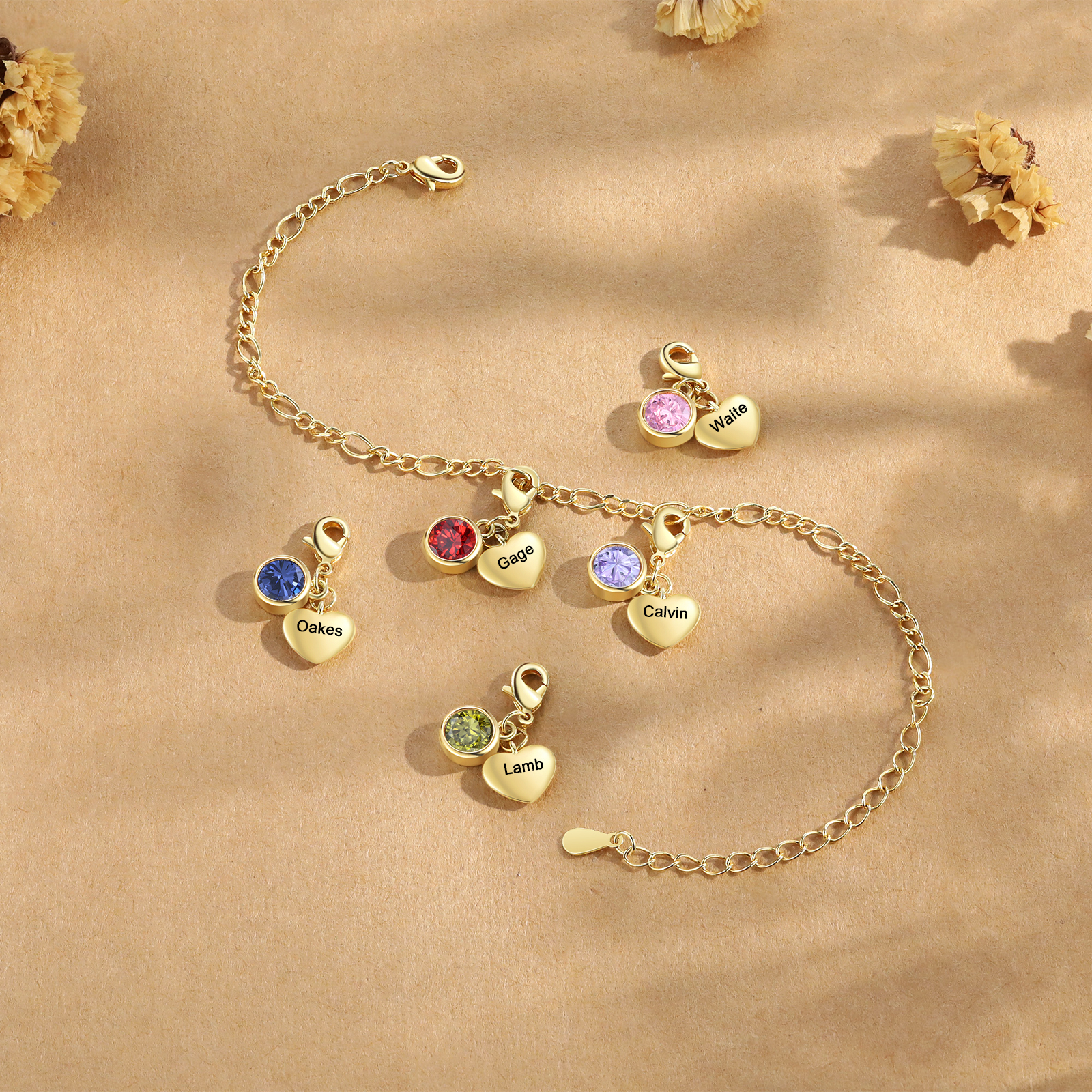 Heart Bracelet Personalised with 5 Names and Birthstones Bracelet Gift for Woman with 2 Colors | Jessemade