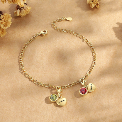 Heart Bracelet Personalised with 2 Names and Birthstones Bracelet Gift for Woman with 2 Colors | Jessemade