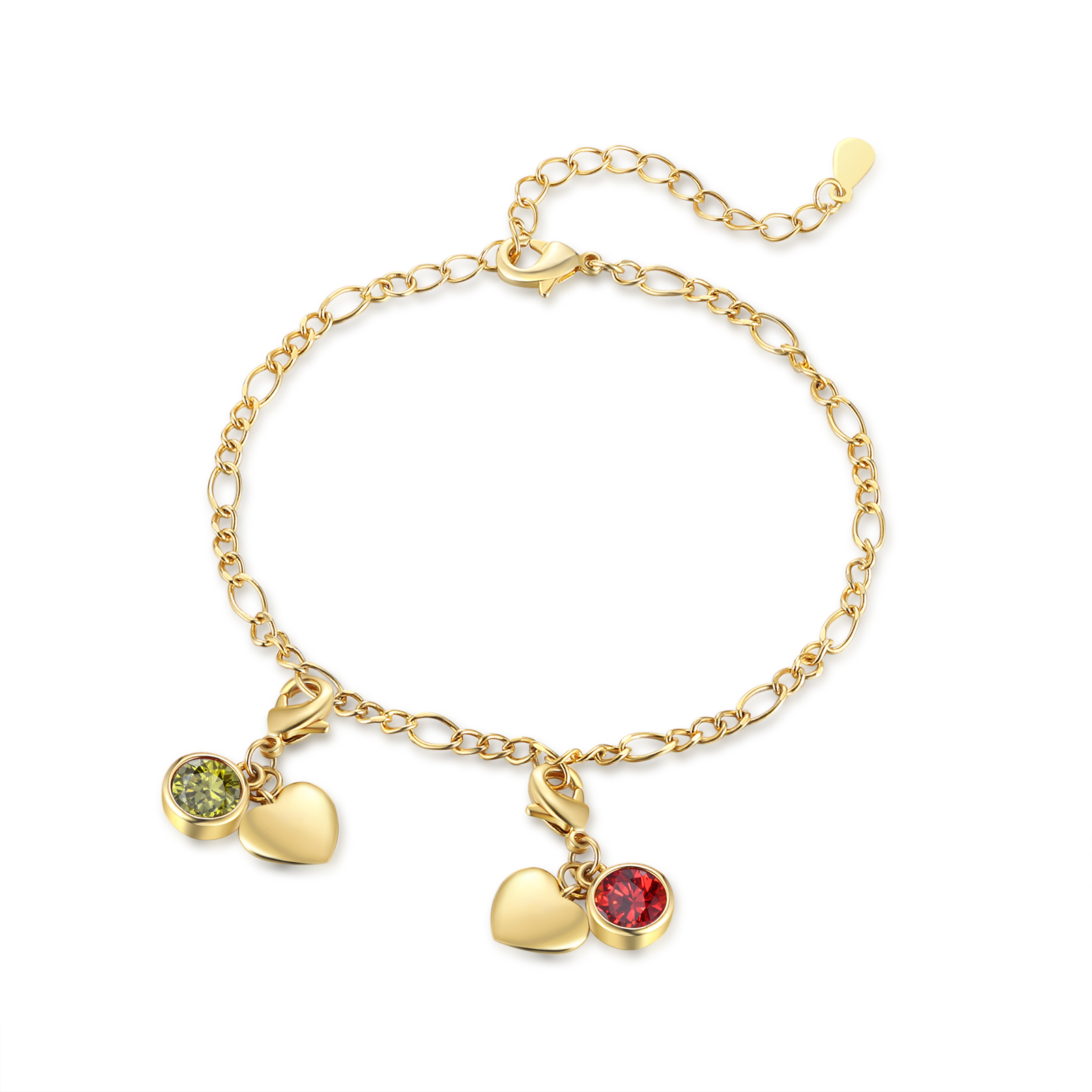 Heart Bracelet Personalised with 2 Names and Birthstones Bracelet Gift for Woman with 2 Colors | Jessemade