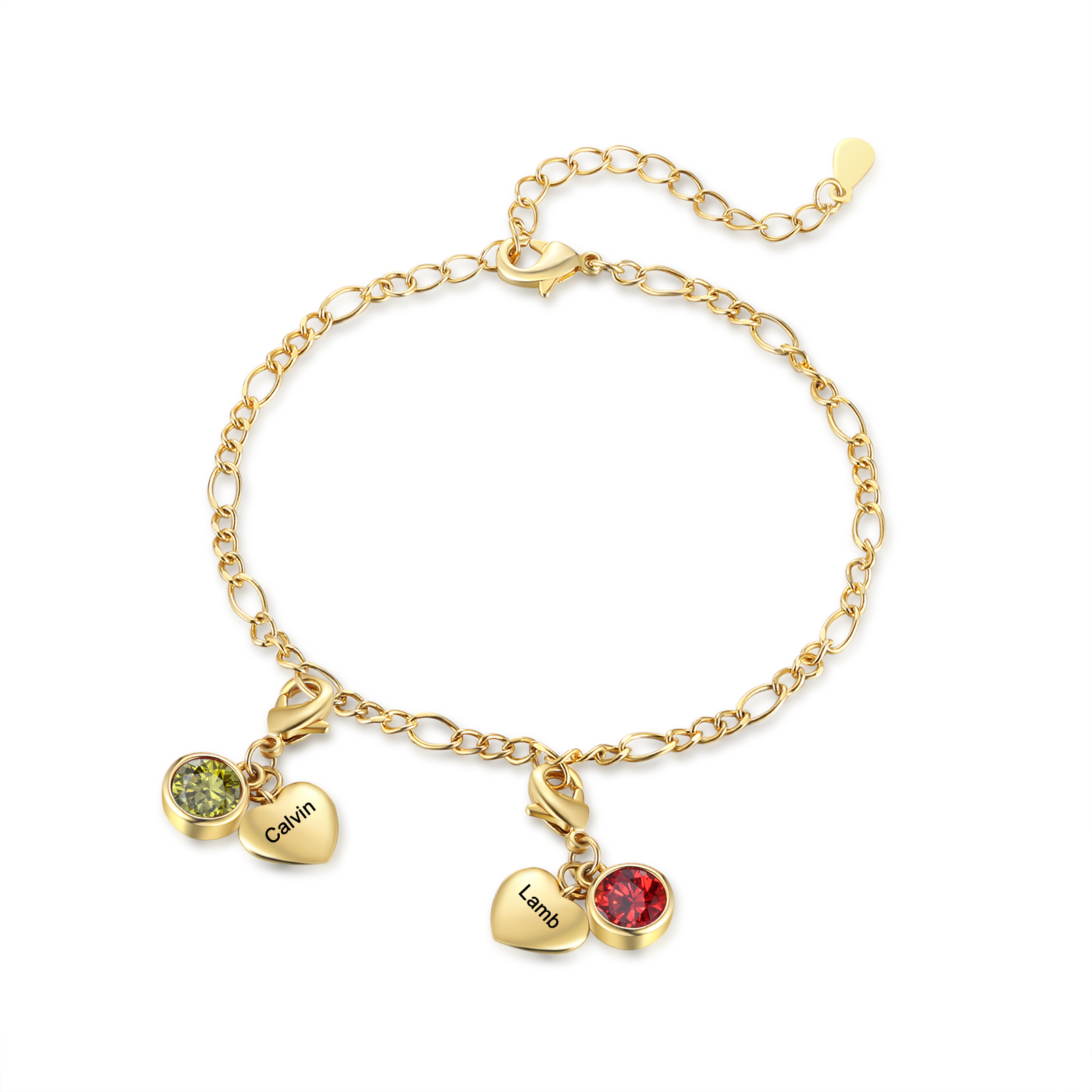 Heart Bracelet Personalised with 2 Names and Birthstones Bracelet Gift for Woman with 2 Colors | Jessemade