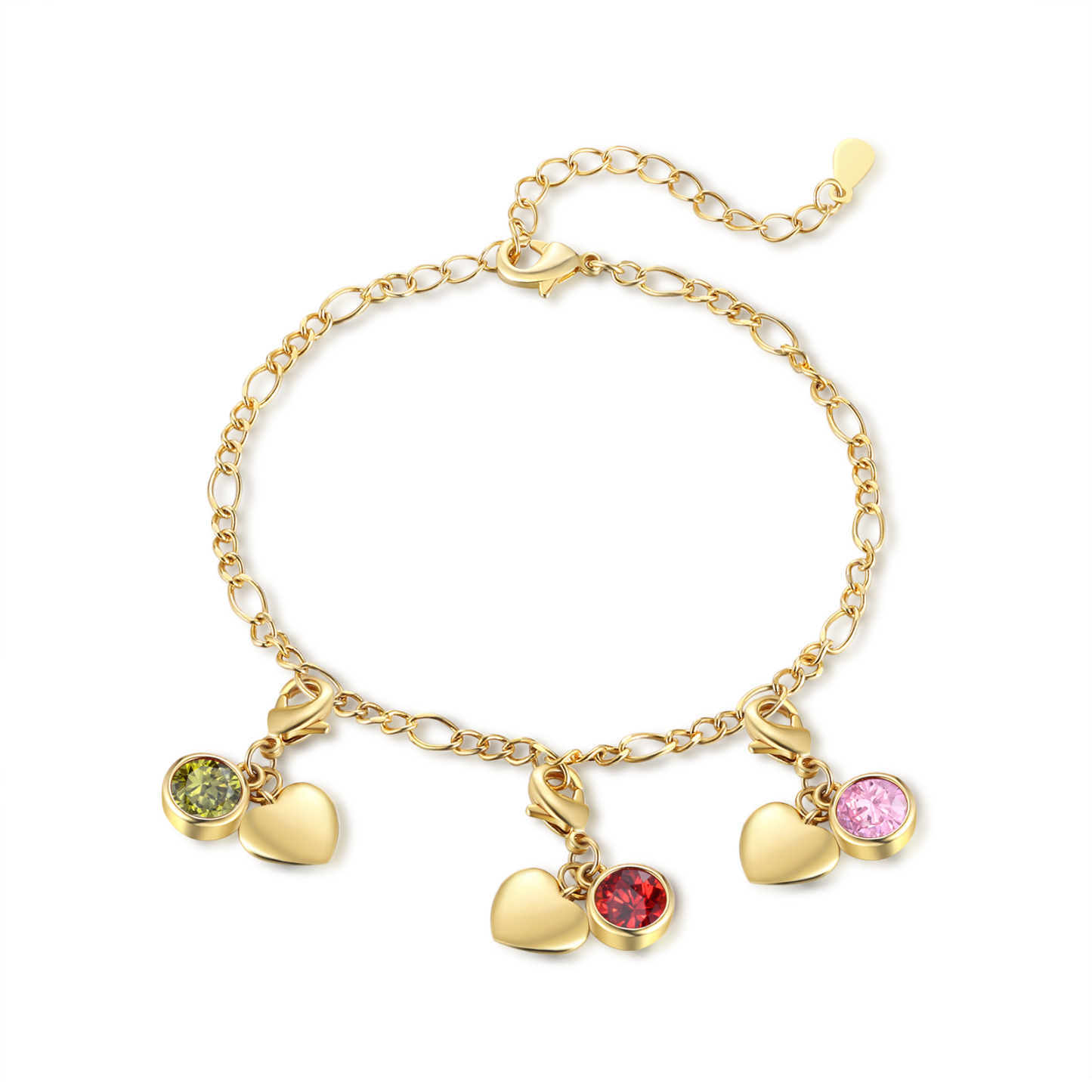 Heart Bracelet Personalised with 3 Names and Birthstones Bracelet Gift for Woman with 2 Colors | Jessemade