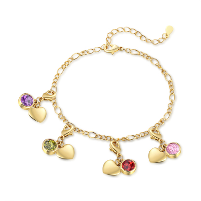 Heart Bracelet Personalised with 4 Names and Birthstones Bracelet Gift for Woman with 2 Colors | Jessemade