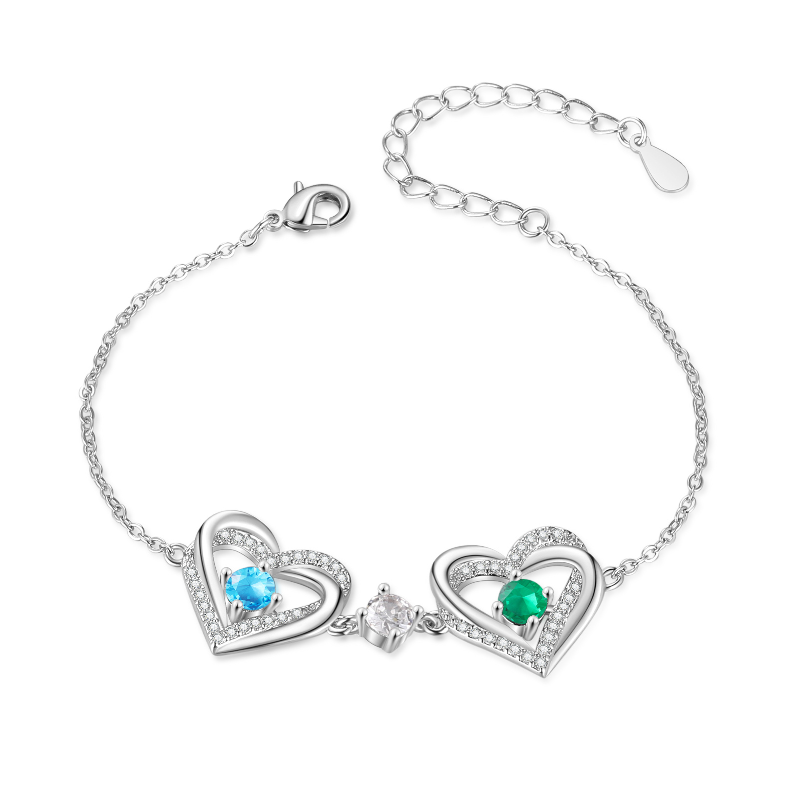 Personalised Bracelet With 2 Birthstones Heart Charm Bracelet Gift For Women | Jessemade