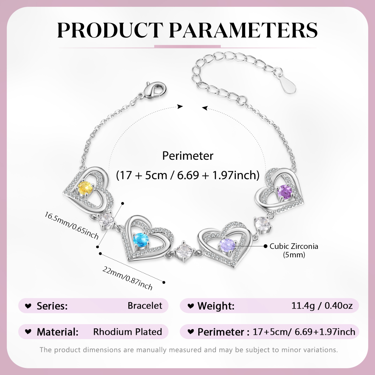 Personalised Bracelet With 4 Birthstones Heart Charm Bracelet Gift For Women | Jessemade
