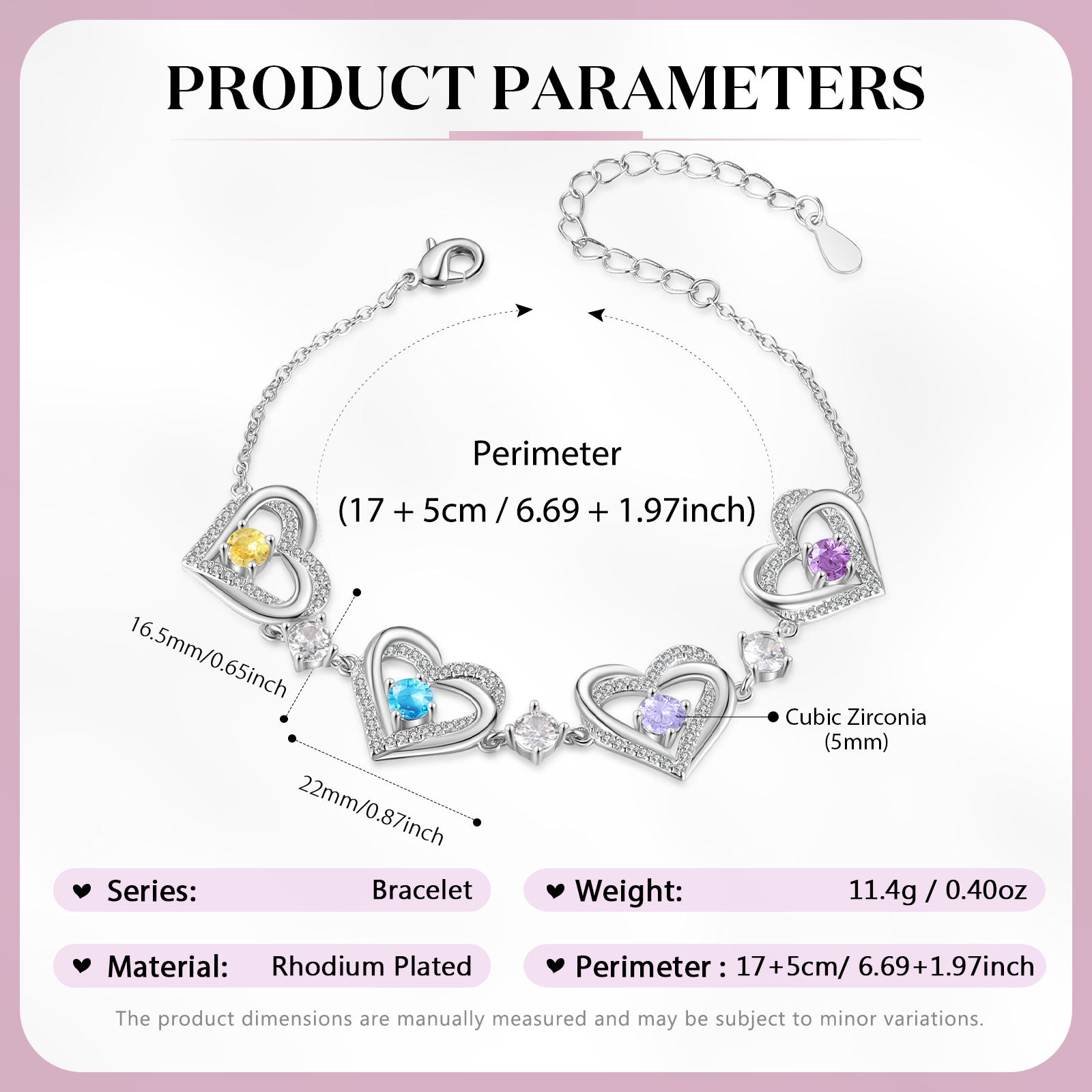 Personalised Bracelet With 4 Birthstones Heart Charm Bracelet Gift For Women | Jessemade