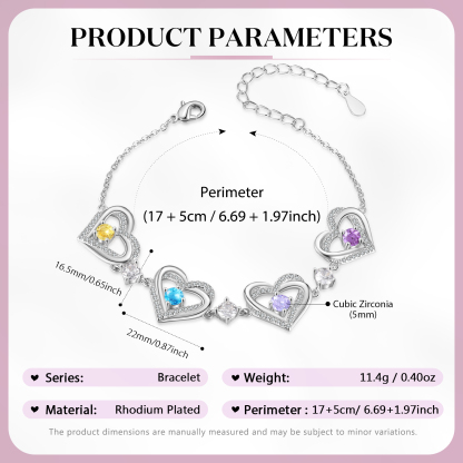 Personalised Bracelet With 4 Birthstones Heart Charm Bracelet Gift For Women | Jessemade