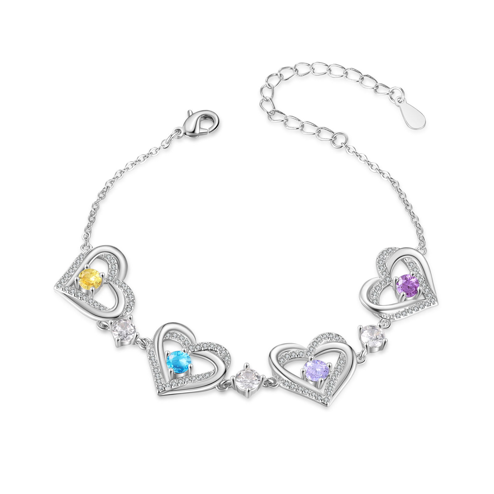Personalised Bracelet With 4 Birthstones Heart Charm Bracelet Gift For Women | Jessemade
