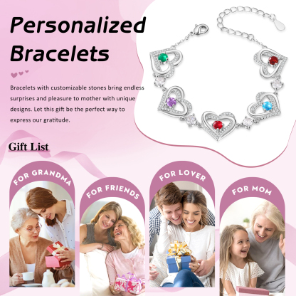 Personalised Bracelet With 5 Birthstones Heart Charm Bracelet Gift For Women | Jessemade