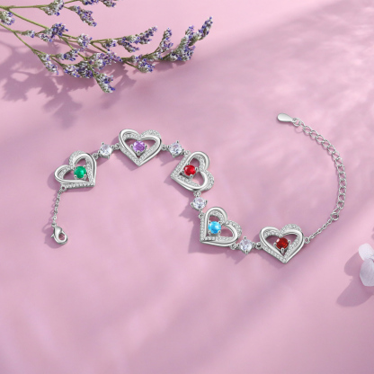 Personalised Bracelet With 5 Birthstones Heart Charm Bracelet Gift For Women | Jessemade