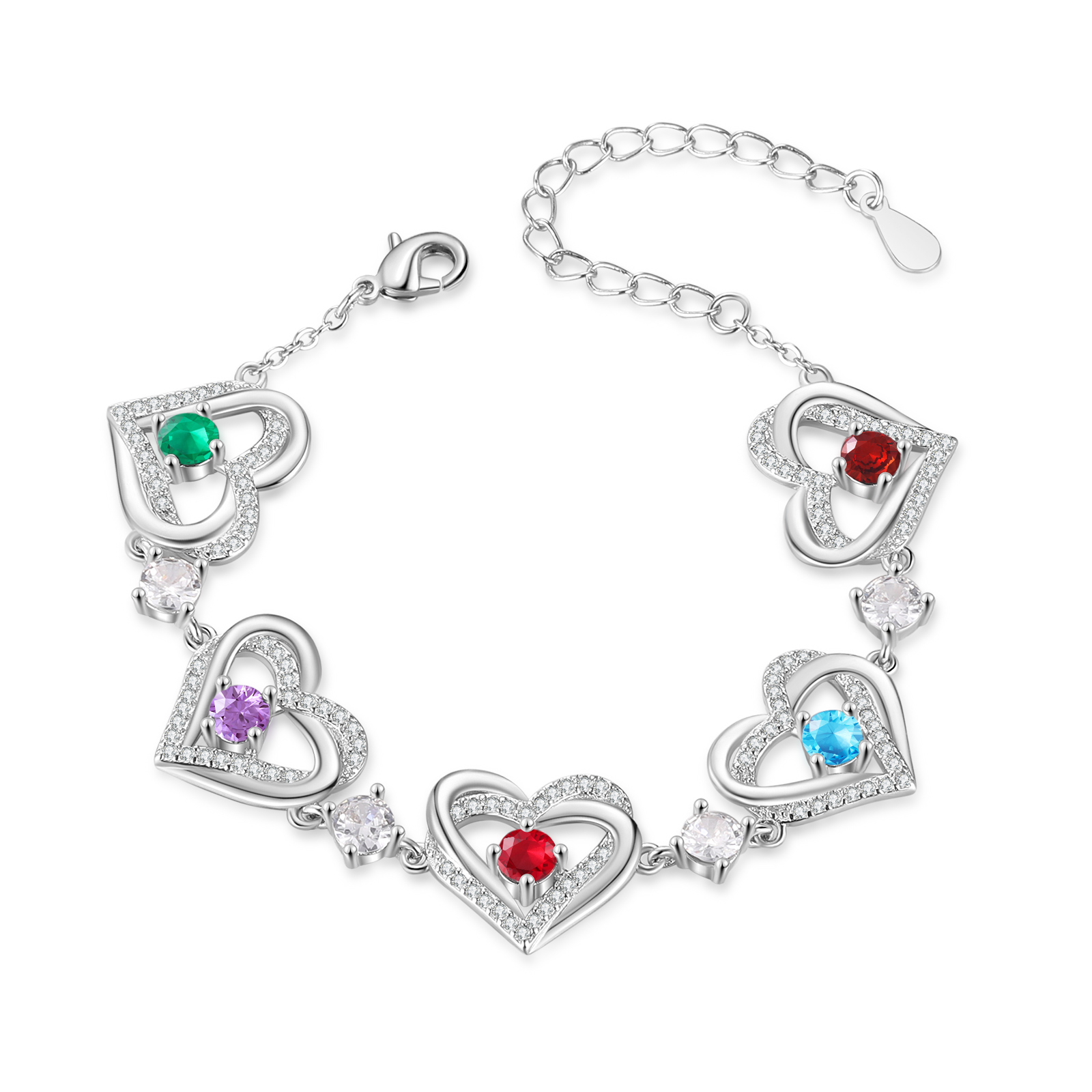 Personalised Bracelet With 5 Birthstones Heart Charm Bracelet Gift For Women | Jessemade