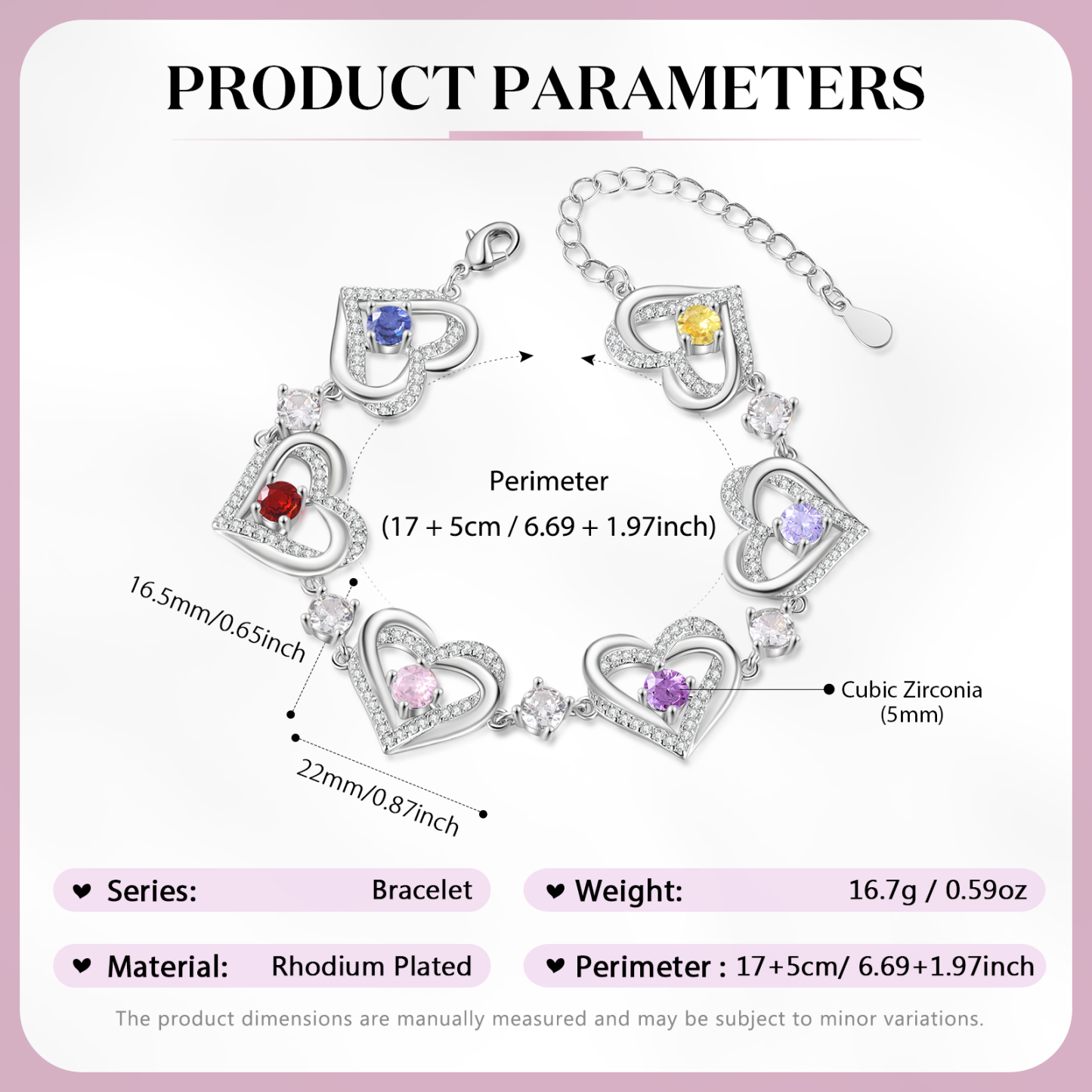 Personalised Bracelet With 6 Birthstones Heart Charm Bracelet Gift For Women | Jessemade