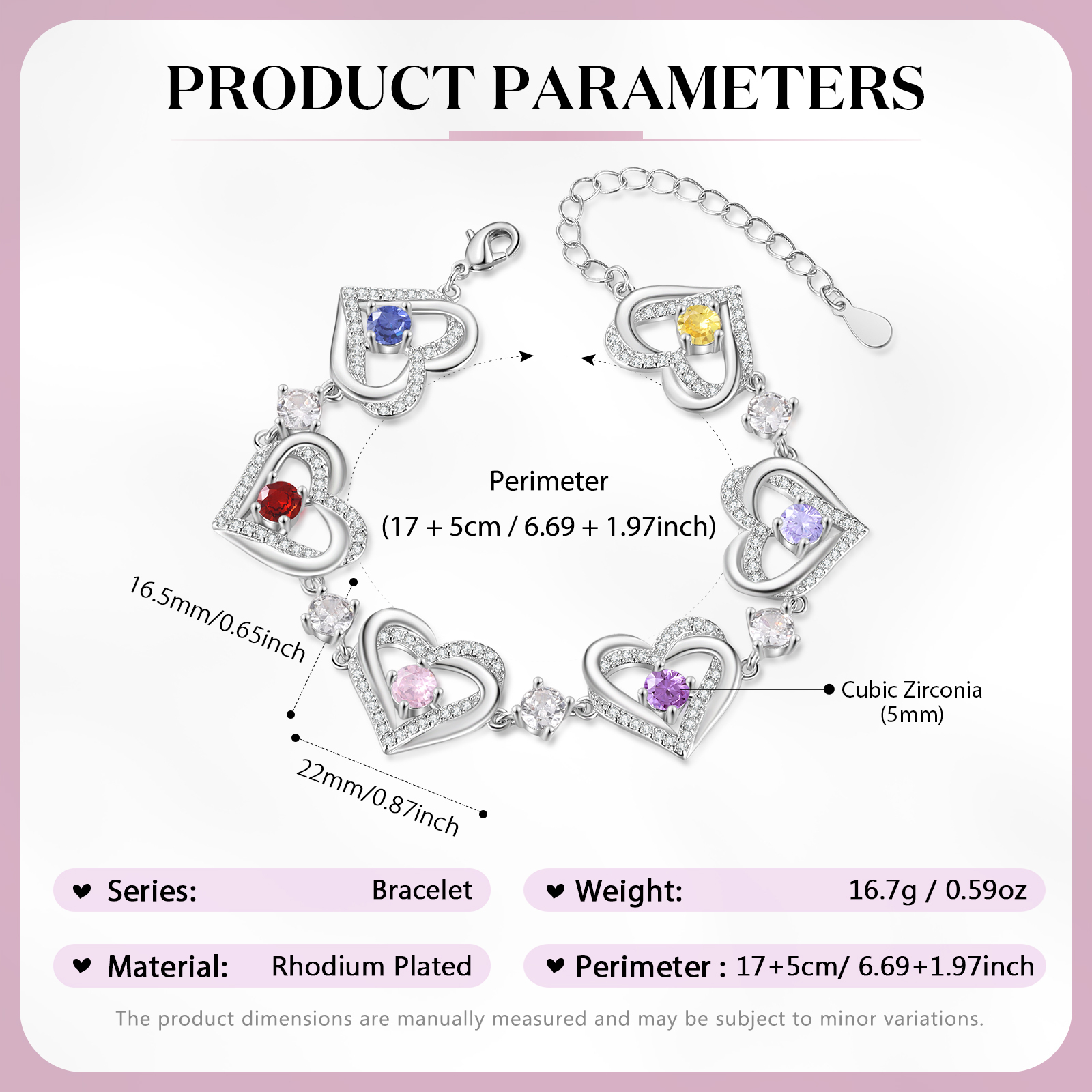 Personalised Bracelet With 6 Birthstones Heart Charm Bracelet Gift For Women | Jessemade
