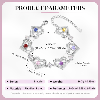 Personalised Bracelet With 6 Birthstones Heart Charm Bracelet Gift For Women | Jessemade