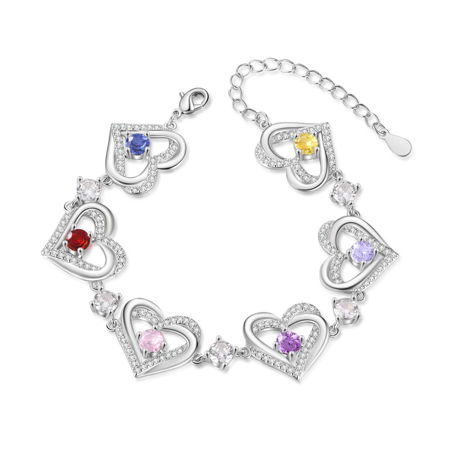 Personalised Bracelet With 6 Birthstones Heart Charm Bracelet Gift For Women | Jessemade