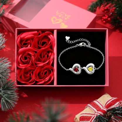 Personalised 1-5 Names Adjustable Heart Birthstone Bracelet