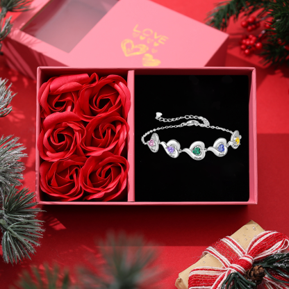 Personalised 1-5 Names Adjustable Heart Birthstone Bracelet