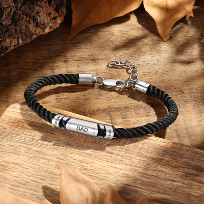 2 Names & 1 Text Personalised Men Adjustable Bracelet – Braided Rope & Stainless Steel Design | Jessemade