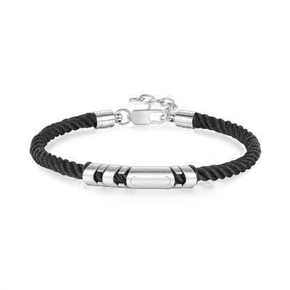 3 Names & 1 Text Personalised Men Adjustable Bracelet – Braided Rope & Stainless Steel Design | Jessemade
