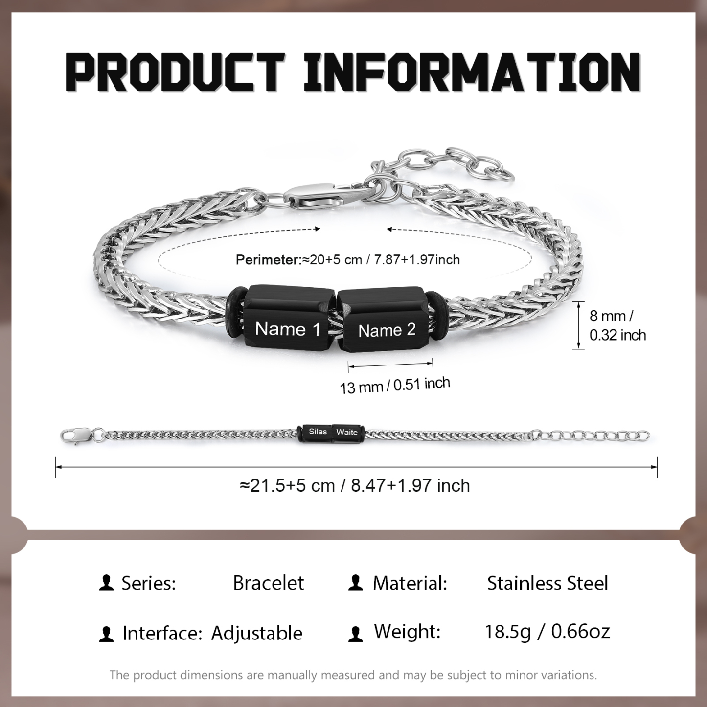 Personalised Stainless Steel Bracelet with 2 Names - Custom Gift for Him | Jessemade