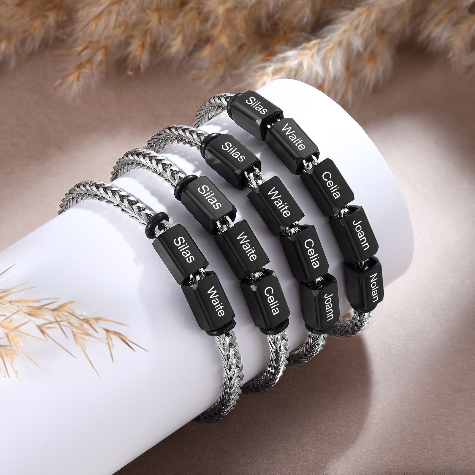 Personalised Stainless Steel Bracelet with 4 Names - Custom Gift for Him | Jessemade