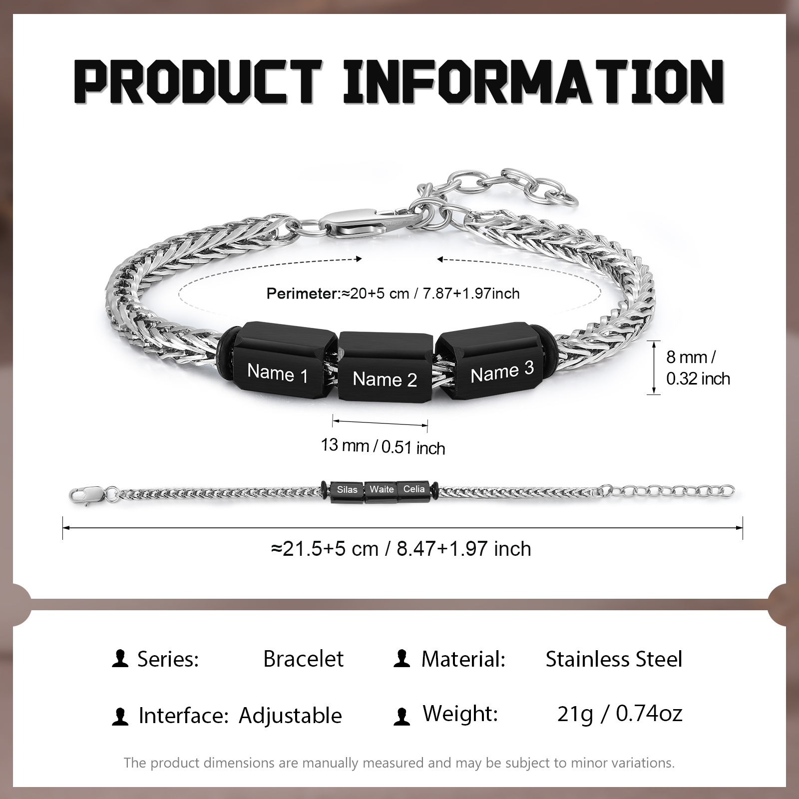 Personalised Stainless Steel Bracelet with 3 Names - Custom Gift for Him | Jessemade